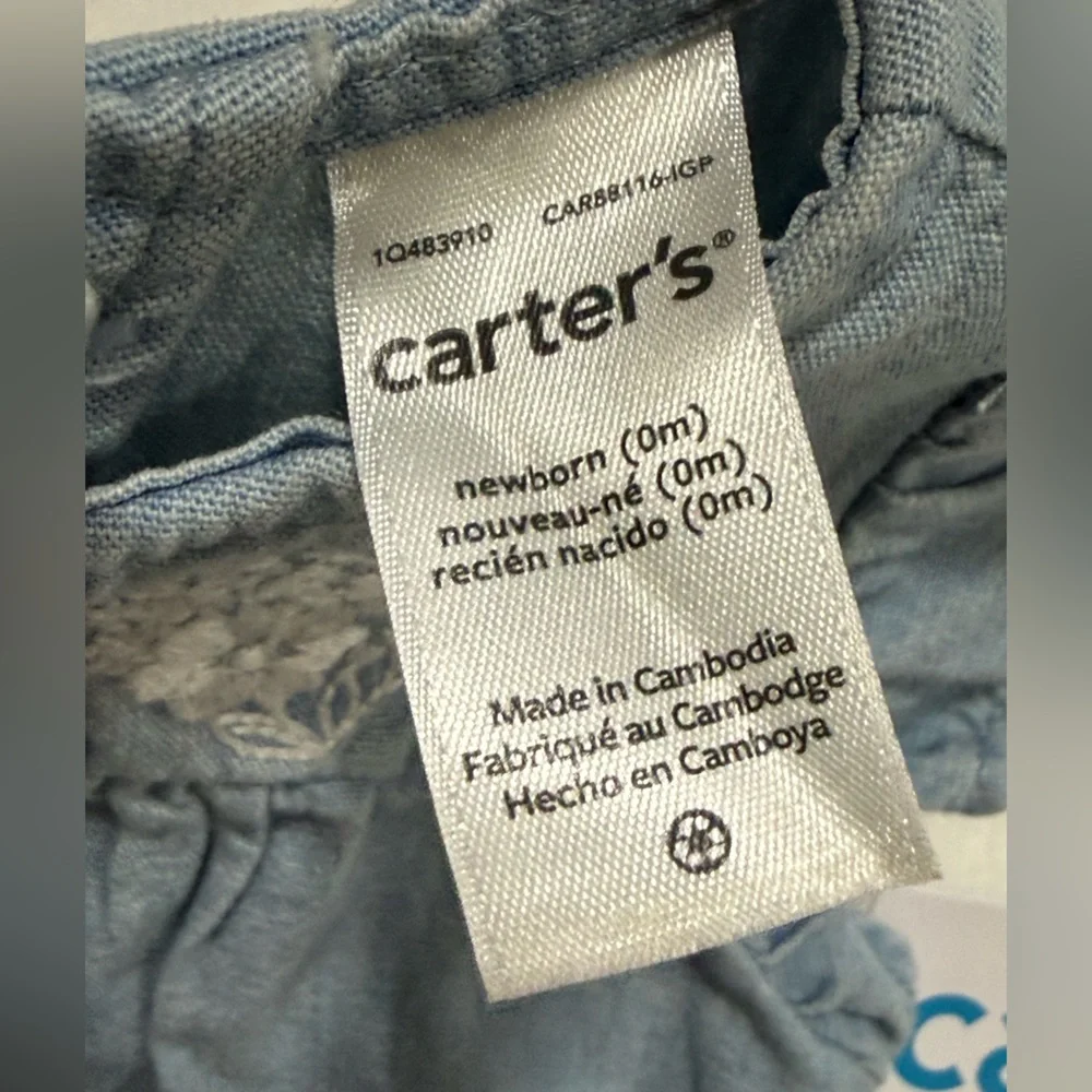 Carter’s Newborn (0M) Chambray Romper with Heart Detail - NWT